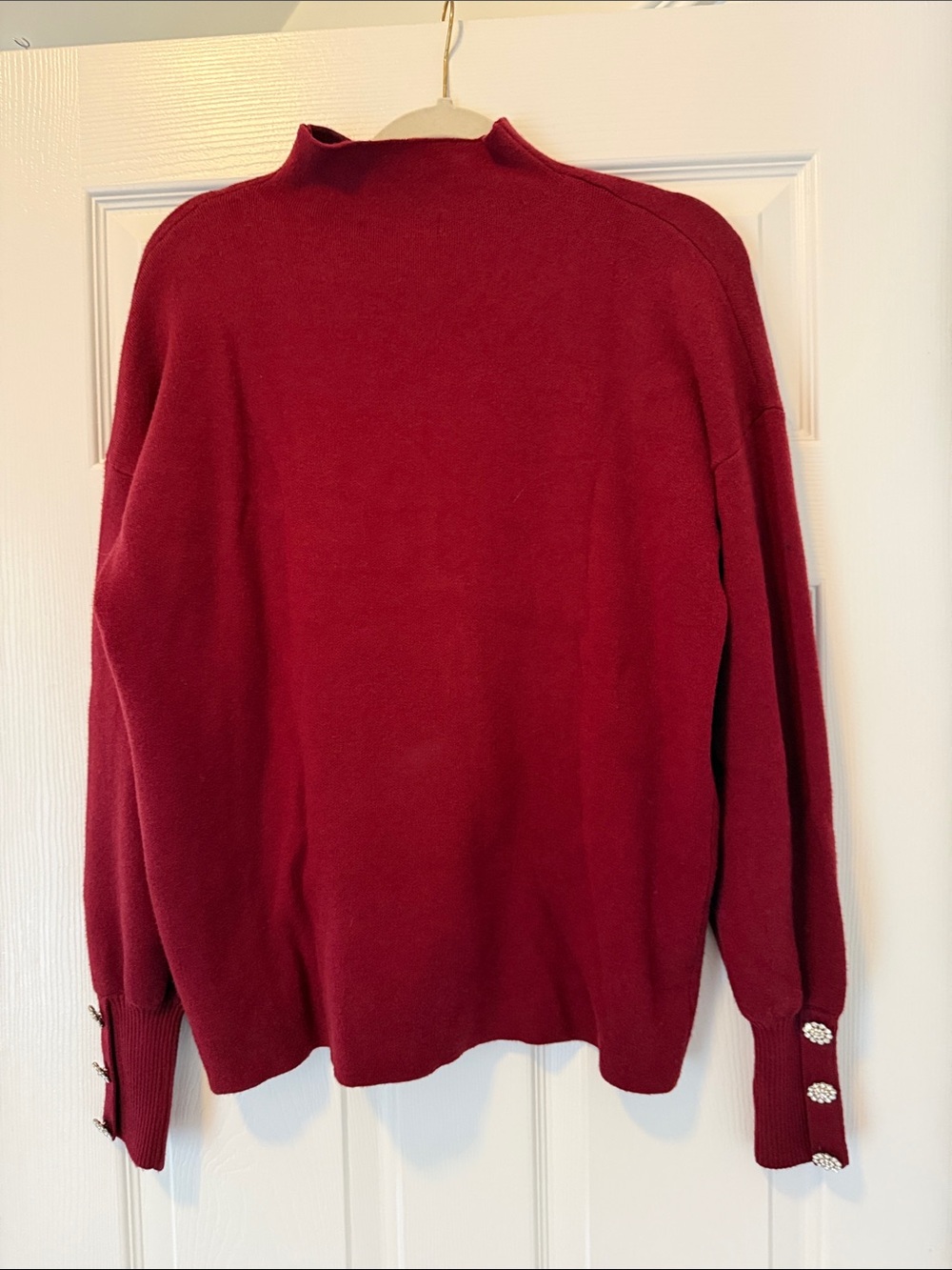 Tahari Red Mock Neck Sweater with Accent Buttons
